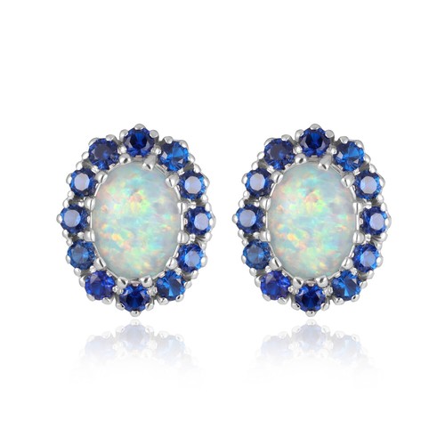 Gemstone white fire opal stud - white,