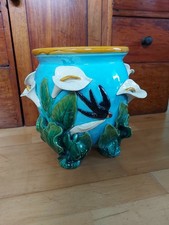 Antique Lily & Swallows Majolica Jardinaire Vase Cache Pot George Jones? 