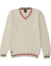 MCGREGOR Mens V-Neck Jumper Sweater Large Beige Cotton CD37