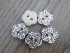 15mm Silver Glitter Flower Buttons 2 Hole Sew On In Pack sizes of 5, 10 or 20
