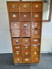 Vintage Large Wooden Haberdashery 24 Drawers Cabinet Ex East European Hospital