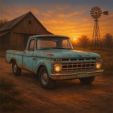 1965 Ford F100 Patina Truck Wall Art 9x9 Rustic Barn Sunset Plaque Vintage Decor