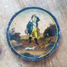 Miniature Georgian Painting On Papier Mache 6cm Painting Of Hunter Dog & Hare.