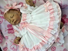 DREAM 0-5 years BABY GIRL WHTE PINK GINGHAM FRILLY  LINED DRESS HEADBAND  