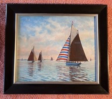 Retro Sailboat Painting By ANNE PLUMMER framed. Signed. Suffolk Artist.