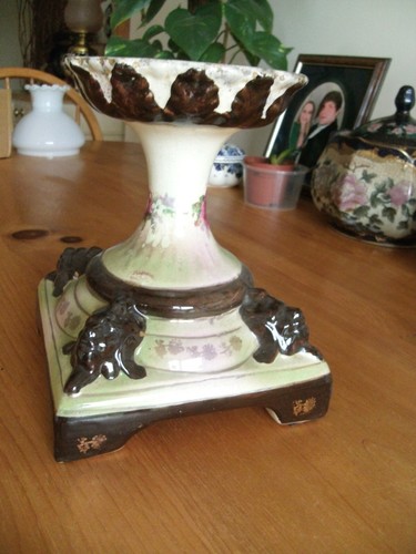 Victorian majolica oil lamp - majolica,