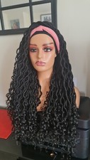 Long Black Synthetic Wig Headband Faux locs Dreadlock Braiding Crochet Twist Wig