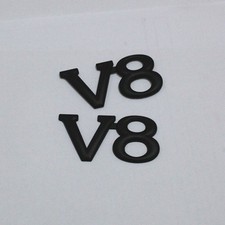 2x Matte V8 Black Metal Badge