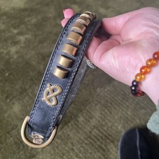 GENUINE LARGE VINTAGE BRASS STUDDED LEATHER DOG COLLAR PROBABLY FOR A MASTIFF?