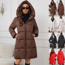 Women Mid Long Parka Quilted Cotton Coat Winter Hooded Ladies Warm Padded Jacket