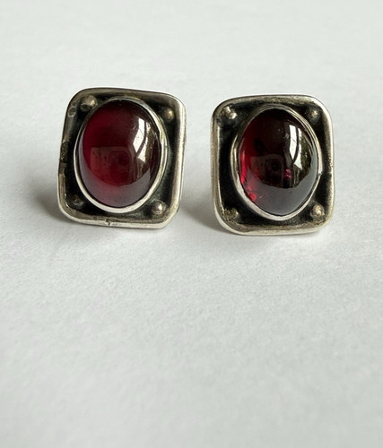 Sterling silver garnet stud - sterling,