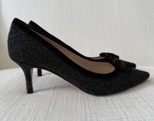 L K Bennett Elegant Black Kitten Heel Glitter Shoes With Bow Size 38 Hardly Worn