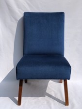 Vintage Mid-Century Modern Slipper Chair – Blue Upholstered Accent ArmChair