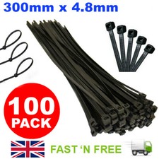 100 X BLACK CABLE TIES 300MM X
