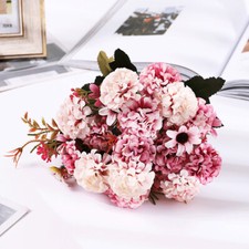 15 Heads Flowers Bunch Artificial Fake Wedding Party Silk Bouquet Decor Home New