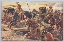 Across Enemy's destroyed trenches Harry Payne WWI Cavalry postcard Mont Blanc ad