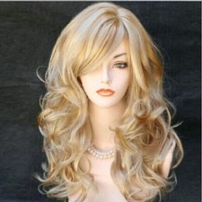 Ladies Blonde Long Curly Wigs Women Natural Wavy Synthetic Hair Cosplay Full Wig