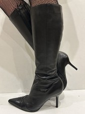 Stunning Dorothy Perkins Black Leather Y2K Pointed Toes Knee High Boots UK7