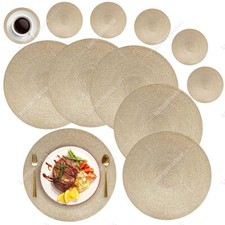 Set of 6 Placemats & 6 Coasters Round Place Table Mats Washable Heat Resistant
