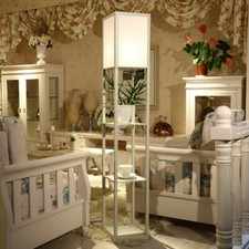 3-Tier Shelf Floor Lamp with Shade Wooden Storage Standard Reading Light White