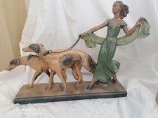 1930s Art Deco Figure of Woman Walking Dogs