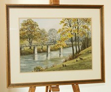 ANITA HALL (20th Century) Watercolour Painting of Ducks in a Riverside Landscape