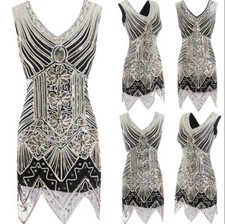 Evening Party Costume Dresses Vintage 1920s V Neck Flapper Dress Great Gatsby