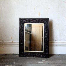 Antique late 19th century folk art chip carved mirror, geometric carving