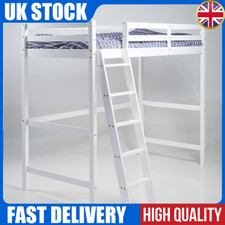 3FT High Sleeper Cabin Bed Adult Kid Loft Bed Wooden Bunk Bed Frame Ladder White