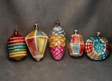 Vintage Jumbo Mercury Glass Ornaments Set Reflector Pine Cone Lanterns
