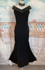 Evening Dress 12 Black Pearl Bead Quiz Ballgown Stretch Bardot Fishtail Prom