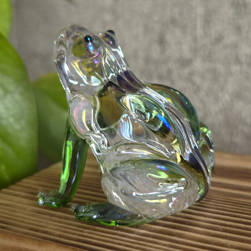 Green glass frog figurine - glass,