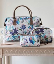 Cotton Traders Travel Bag Set of3 Blue/Green Floral/Bird Pattern Weekend Bag Set