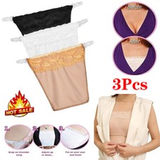 3 Pack Cami Secret Clip On Mock Camisole Modesty Parody Panel White Black Beige