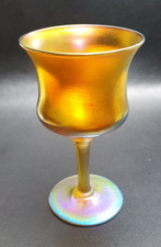 Antique Frederick Carder Steuben Gold Aurene Iridescent Glass Wine Goblet. VGC.