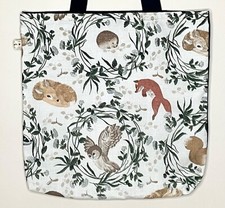 Woodland Animals Tote Bag Shopping Lined. Handmade Black handle Hedgehog fox owl