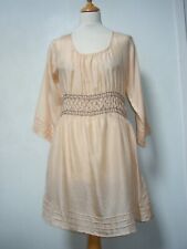 Lisbeth Dahl tie back tunic S-M sheer salmon pink silk, chrome front beading