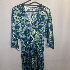 Zara Women's Silky Touch Occasion Blue Green Floral Jumpsuit Medium U.K. 12-14 