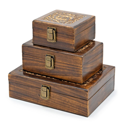 Hand carved wooden tea storage - carved,