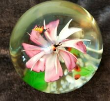 Glass Paperweight Large Pink Flower & Insect 775g - Birthday Anniversary Gift 