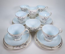 Vintage Royal Grafton Fine Bone China Tea Set White & Duck Egg Blue, Gold Trim