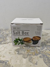 Jalz Salt Box Spice Pinch Pot Black Marble Base Wood Cover Pepper Canister Salt 