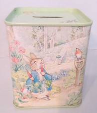 Vintage Beatrix Potter Money Box Peter Rabbit Tin Jemima Puddleduck Gift Box