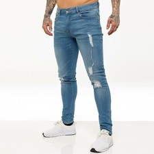Enzo Mens Slim Fit Jeans Skinny Stretch Denim Trouser Ripped Pants All UK Sizes