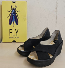FLY London Wedge Peep Toe Shoe, Black, YOMA307FLY P501307000, Size UK 5, EU 38