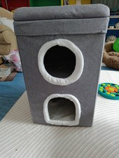 Large Cat House Cosy Bed Pet Cats Cave Condo Furry Soft Cushion Scratch Pad Grey