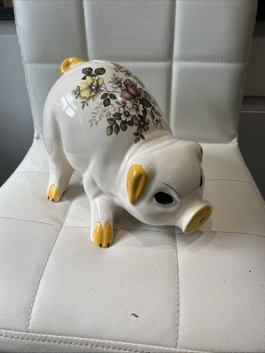 Vintage ceramic crouching pig - vintage,