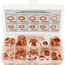 200Pcs 9 Sizes Solid Copper Washers Sump Plug Assorted Washer Kit Plastic Box
