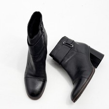 Kirk-Ease Decola Black Leather Ankle Boots Chunky Heel Side Zip Buckle Size 11M