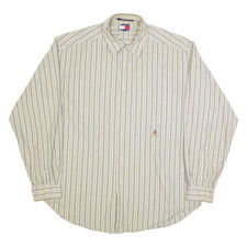 Vintage TOMMY HILFIGER Mens Shirt Green 90s Striped Long Sleeve L